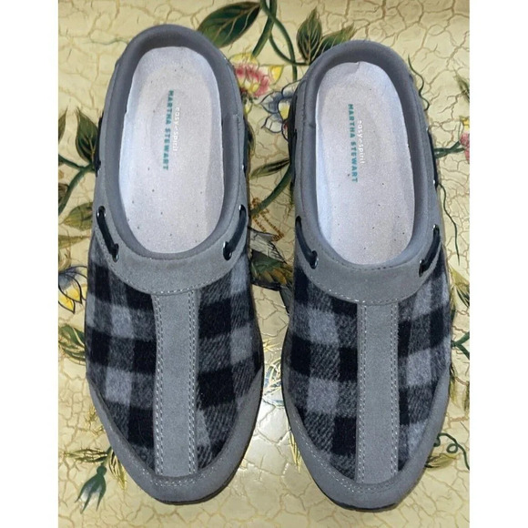 Easy Spirit 6M Martha Stewart Travelport 107 Slip Ons Mules Clogs Black Plaid - Picture 3 of 7